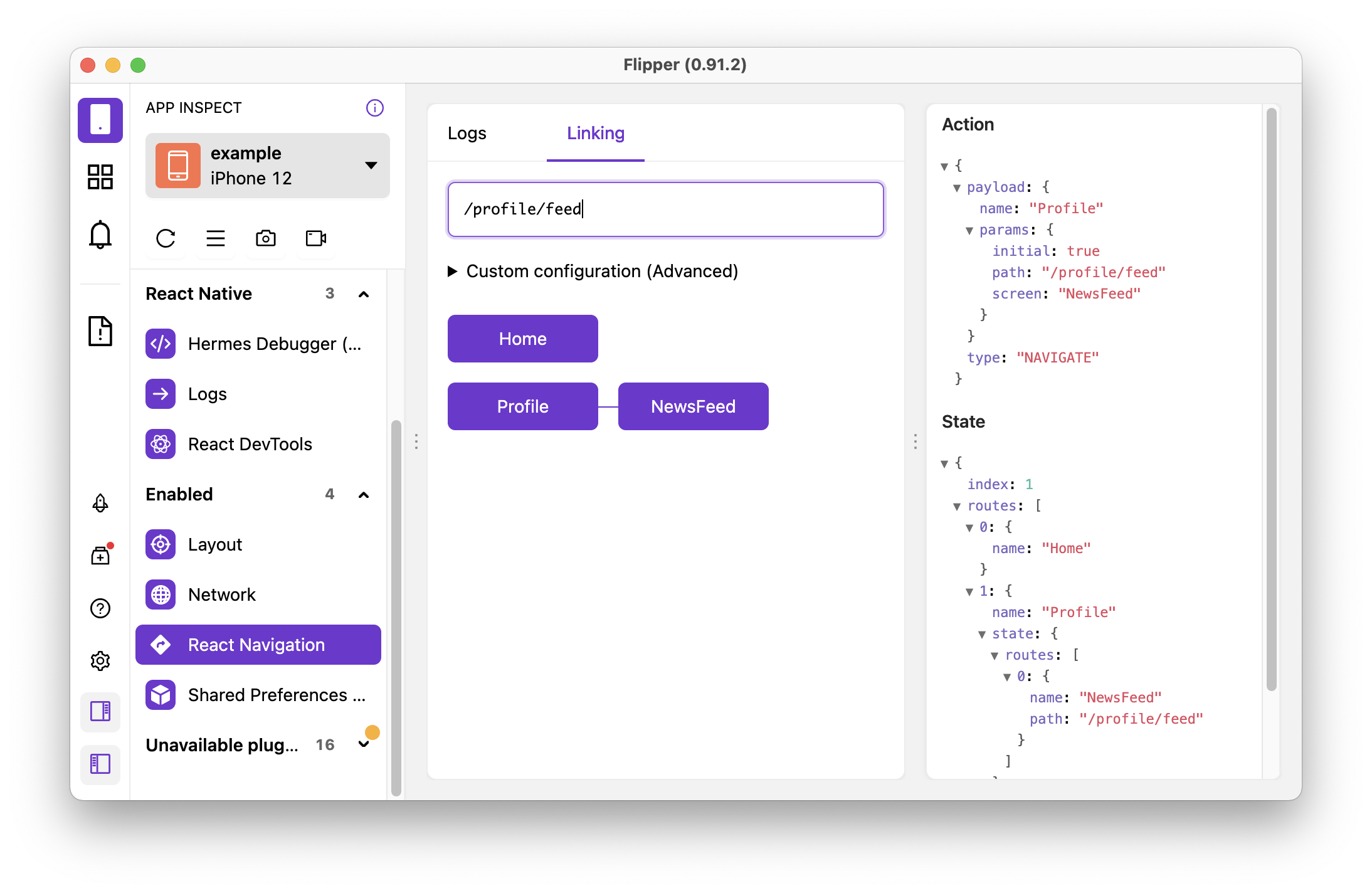 React Navigation Linking